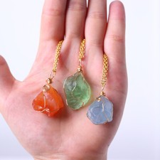 Natural Gemstone Necklace Chakra Stone Pendant Energy Healing Crystal with Chain