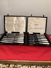 English Silver Plate Mother Of Pearl Two Box Set Six Cocktail Forks & Knives