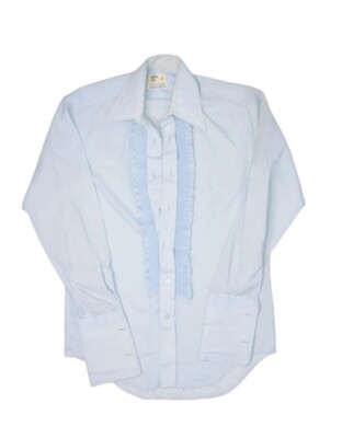 Vintage After Six Ruffle Tuxedo Dress Shirt Mens 15 33 Blue Long Sleeve ...
