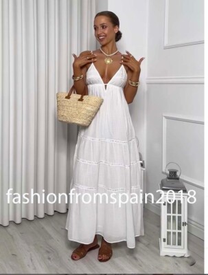 【ZARA】刺繍入りミディワンピース ホワイト | 0881/343/250 ZARA NEW WOMAN STRAPPY EMBROIDERED MIDI DRESS WHITE XS-XXL