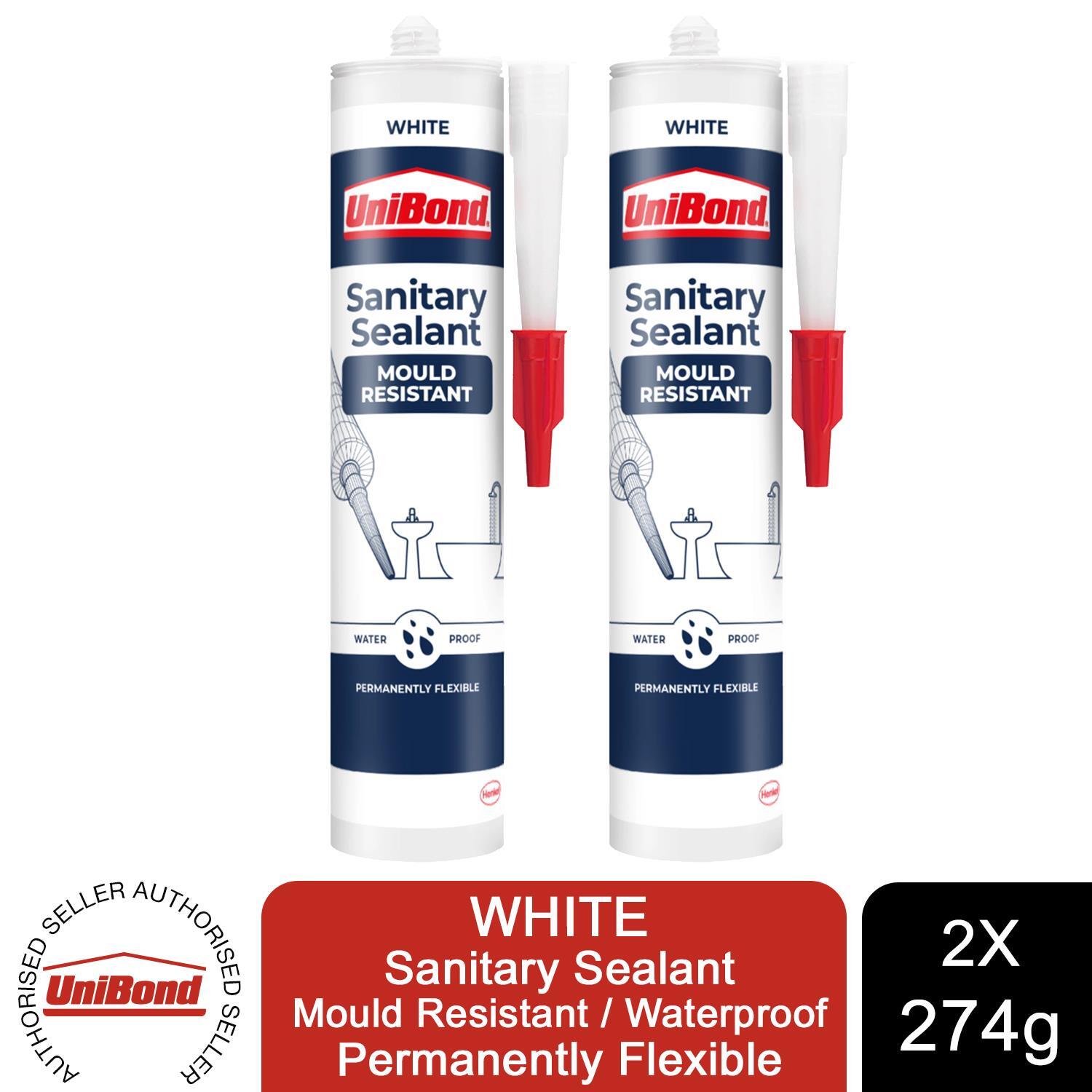 UniBond Mould Resistant Sanitary Sealant Cartridge White 274 g, 2 Pack
