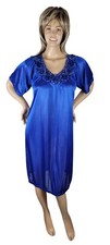 Lati Fashion Women's Satin Knee Length Blue Rosette Flowers Sequins Nightgown M