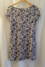 Pearle 88 Shift Dress Women XS White Blue Paisley Pattern Short Sleeve Pullover