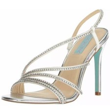 Betsy Johnson Silver w/ Rhinestones Slingback Sandals, 8