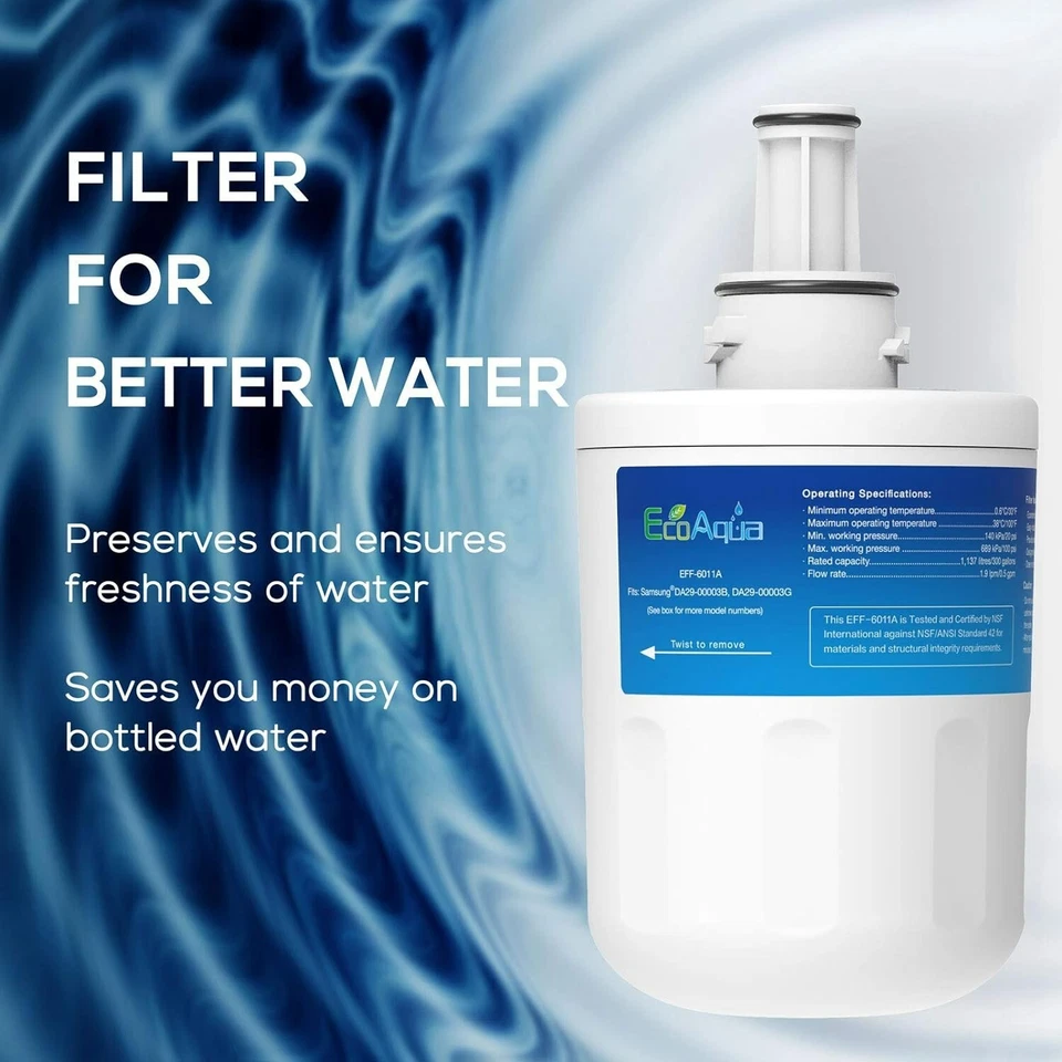 EcoAqua EFF-6011A Fridge Water Filter Compatible with Samsung DA29-00003G - 3 Pk - Image 3 of 4