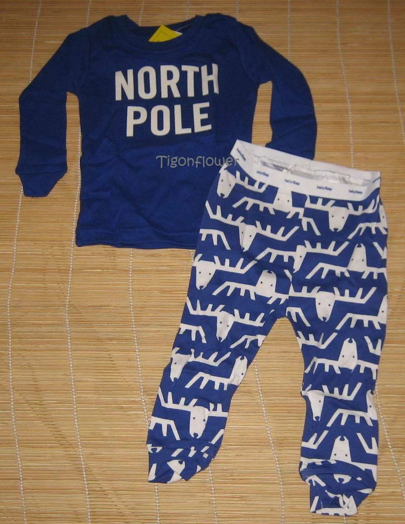 Baby Gap Long Sleeve Pajama NORTH POLE Reindeer Blue White 12 18