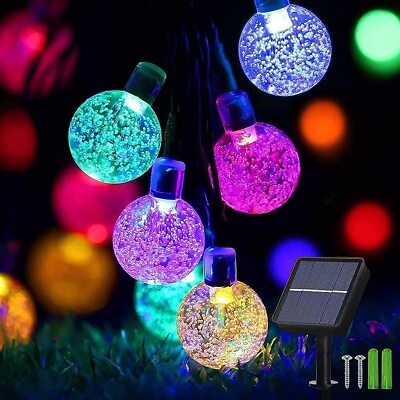 Upgraded Solar 1.7cm Bubble Ball LED Strip Light 8 Mode Waterproof Outdoor Decor