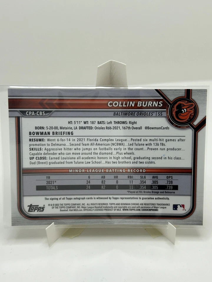 2022 Bowman Chrome #CPA-CBS Collin Burns Auto - Image 2 of 2