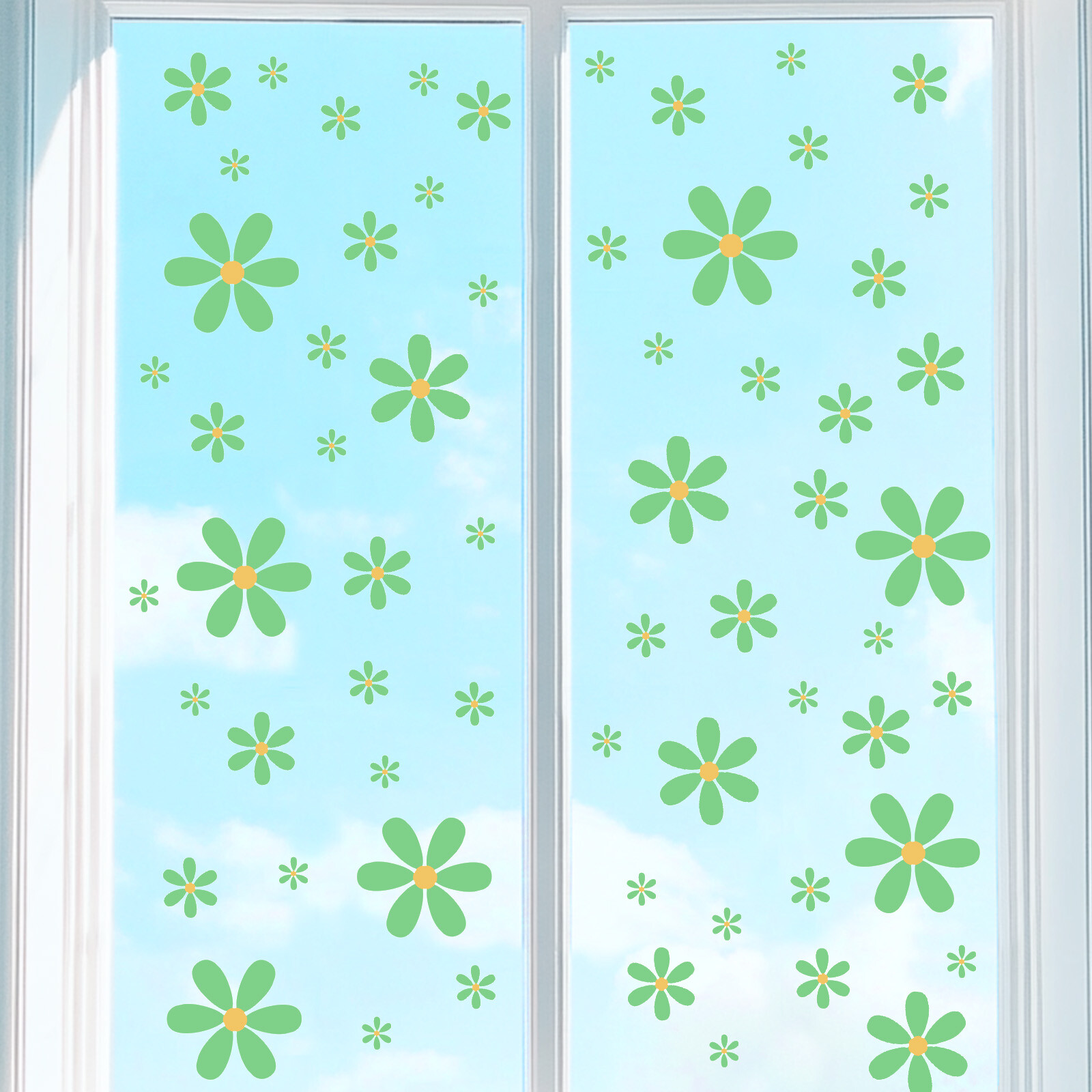 9 Sheets Daisies Window Clings Peel and Stick Wall Decal Sticker, Grass Green