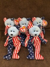 Ty Beanie Baby SPANGLE BLUE HEAD Bear July 4th Teddy Bear ONE NEW WITH TAGS