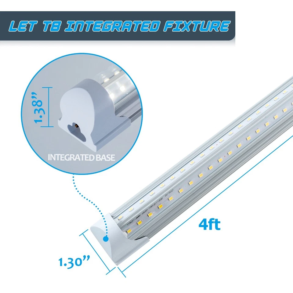 Paquete de 6 tubos integrados de luces LED de tienda T8 de 4 pies 40 W de alto rendimiento transparente 6000K Foto 3 de 4