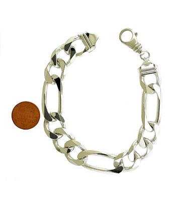 925 Sterling Solid Silver Figaro Link Chain Bracelet Esclava