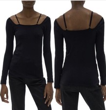  175 Helmut Lang Women's Black Squareneck Long Sleeve Top T-Shirt Size M/L