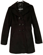 Finesse Black Womens Double Breasted Pea Coat Size Small Polyester Fall