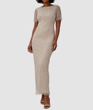  179 Papell Studio Women's Beige Embellished Short Sleeve Gown Dress Size M