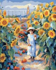 Sunflower Field Pathway Printed Needlepoint Canvas Tranquil Stroll Amidst Blooms