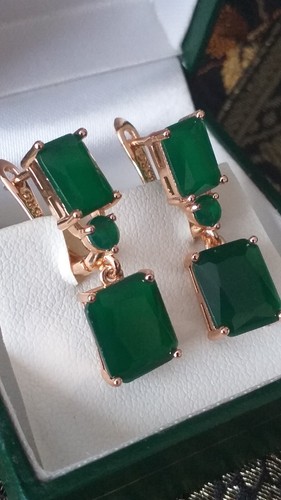 Vintage 1990-s 14 Ct Rolled Gold Emerald Earrings-Hallmarked 585 RG