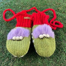 Delux Kids Green Alien Winter Mittens Boys Girls Knitted Little Green Men Mitts