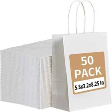 RACETOP White Paper Bags with Handles Bulk 50Pcs 8X4.5X10.8 Inch Gift Bags Bulk
