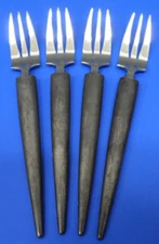 4 - Gourmet Settings QUILL Brown/Black Handle Pointed Tip Stainless DINNER FORKS