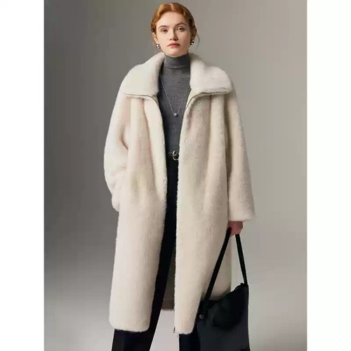 Womens Mink Fur Faux Fur Long Coat Zipper Winter New Young Mink Fur Trench Coat - Picture 15 of 21