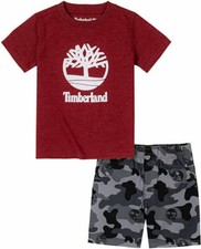 Timberland Boys Maroon Top 2pc Short Set Size 2T 3T 4T 4 5 6 7 55