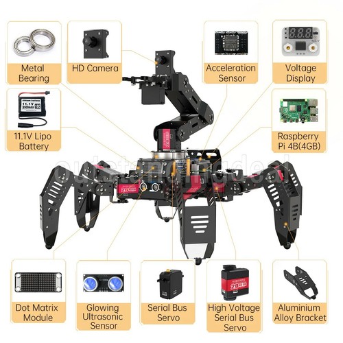 SpiderPi Pro Hexapod Robot Smart Robot w/ AI Robotic Arm for Raspberry Pi 4B 4GB - Bild 2 von 8