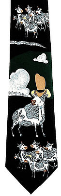 Cowboy Hat  Cows Men's Necktie Cow Hat Farming Farm Animal Funny Black Neck Tie