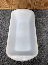 VTG GLASBAKE MILK GLASS 10" X 5" LOAF/BREAD PAN J522 1-1/4 QT 1960s USA