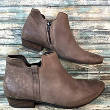 Paul Green Ankle Booties Womens 6.5 Distressed Brown Leather Low Block Heel Zip