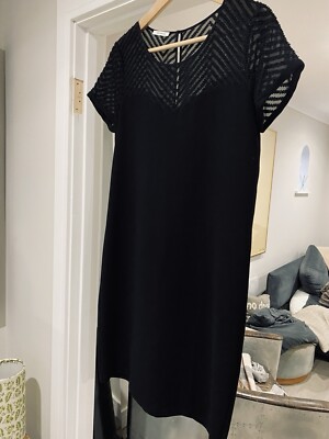 Promod Black Shift Dress with chiffon detail on the neck and sleeves Size Uk 8