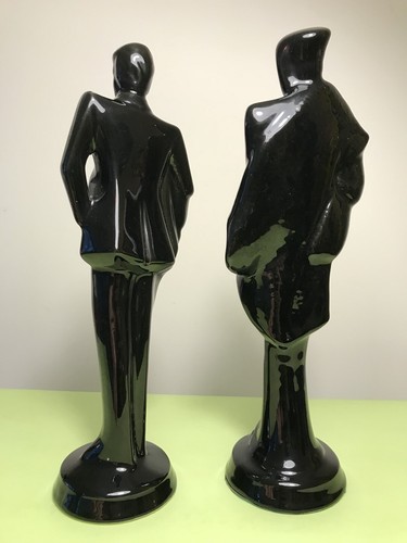 MID CENTURY MODERN ART DECO STYLIZED HIGHLY DECORATIVE BLACK CERAMIC FIGURINES - Picture 3 of 12