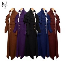 Mens Victorian Style Medieval Frock Coat Long Trench Cape Cloak Costume Jackets