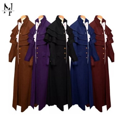 Mens Victorian Style Medieval Frock Coat Long Trench Cape Cloak Costume Jackets