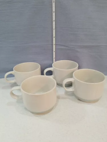 Vintage Genuine Stoneware Coffee Mug Tea Cup Blue Gray Band Japan Set of 4