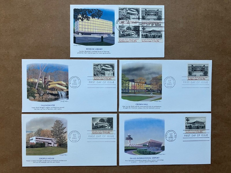 1982 20c American Architecture 2019-2022 Fleetwood FDC Master Set of (5)