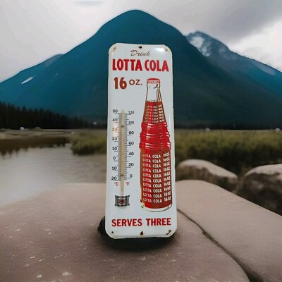 Vintage Lotta Cola Thermometer Tin merchandise 1950 No Porcelain