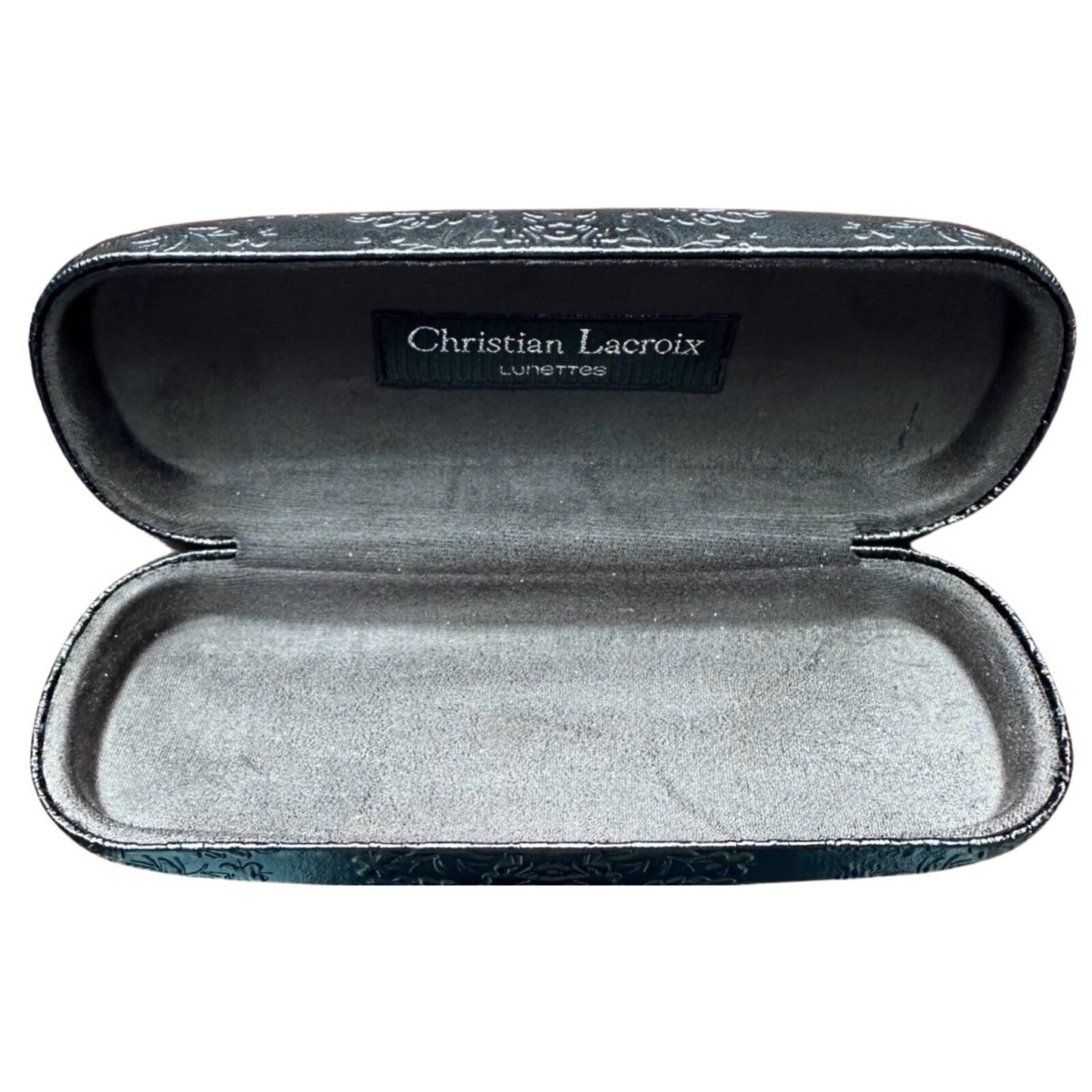 Christian Lacroix Women’s Black Embossed Sunglass Eyeglass Case Christian Lacroix Eyeglass Case – Black Floral Embossed Hard  main image 2