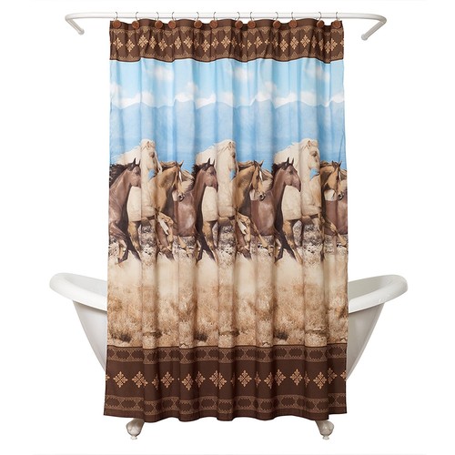 Running Horses Shower Curtain Western Decor Bathroom Rustic Cabin 70 X 72 New Running Horses Shower Curtain Western, Shower Curtains Cabin Decor