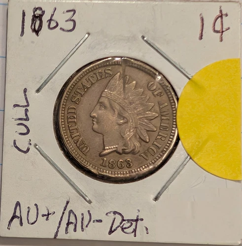 1863 Indian Head Cent, AU+/AU- Detail (Cull)