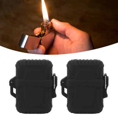 2 PCS Waterproof Lighter Case Plastic Black Sealed Pocket Lighter Container
