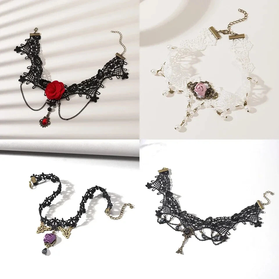 Collar gargantilla de encaje gótico para mujer cuello borla vintage estilo Halloween Foto 4 de 4