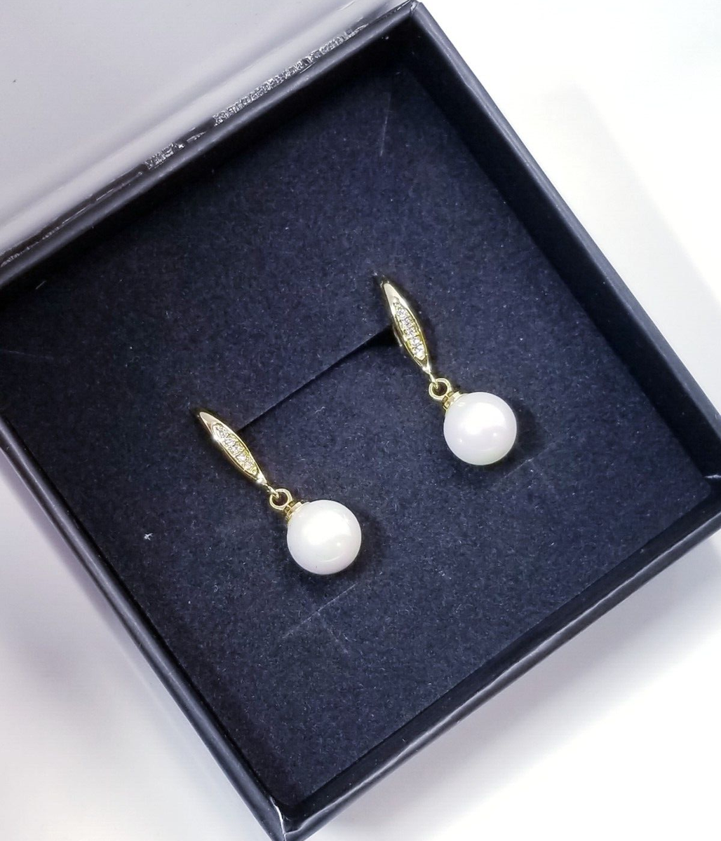 Cate Chloe Betty 18K White Gold Plated Freshwater Pearl Earrings with  Crystals