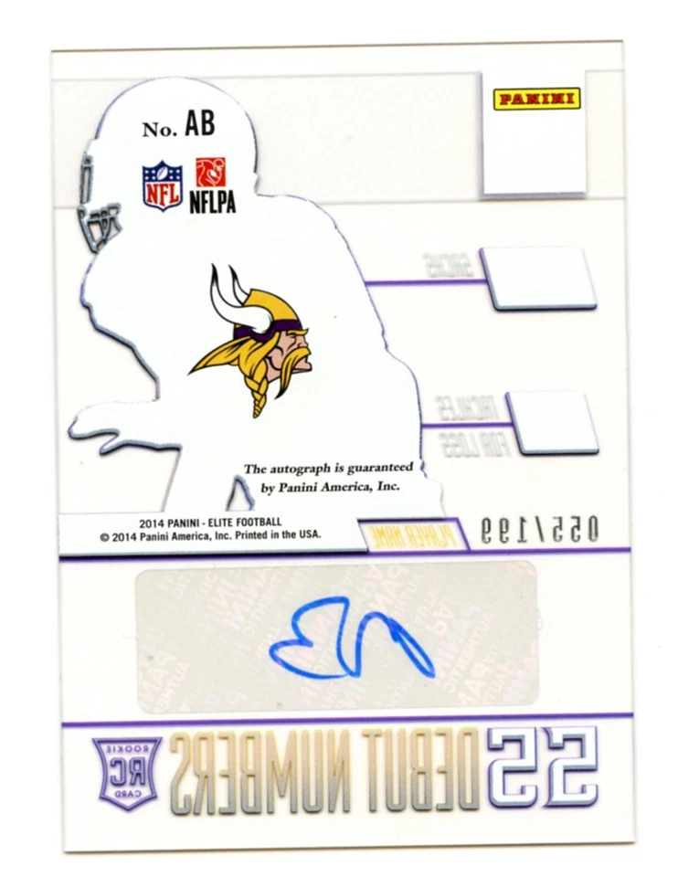 2014 Panini Elite Debut Numbers Signatures Anthony Barr #AB ~ Vikings NM 55/199 - Image 2 of 3