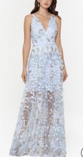 Xscape Womens 2234X Light Blue Gold Metallic 3D Floral Evening Gown Dress SZ 6