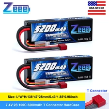 2x Zeee 2S Lipo Battery 5200mAh 7.4V 100C T Plug for 1/8 1/10 RC Car Truck Boat
