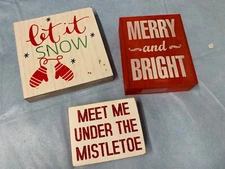 Christmas Wood Sign Table Decor Small 3pcs Red White Rustic Decor Mantel Decor