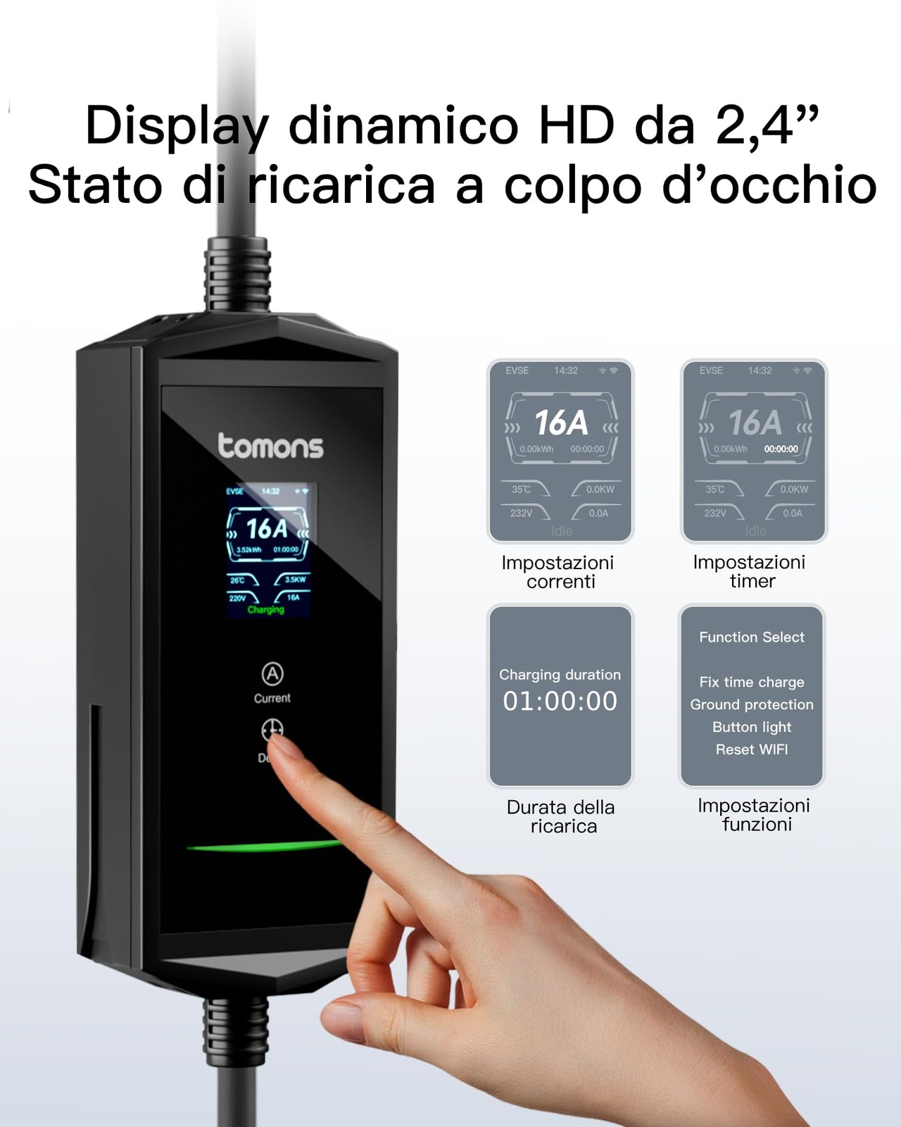 Cavo Ricarica Auto Elettrica App 3,68 Kw 6m Portatile Tipo 2 Schuko Monofase 16 - Miniatura 21