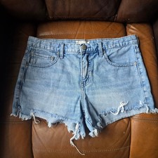 Free People Light Wash Denim Cutoff Shorts Size 26 Distressed Raw Hem Jean