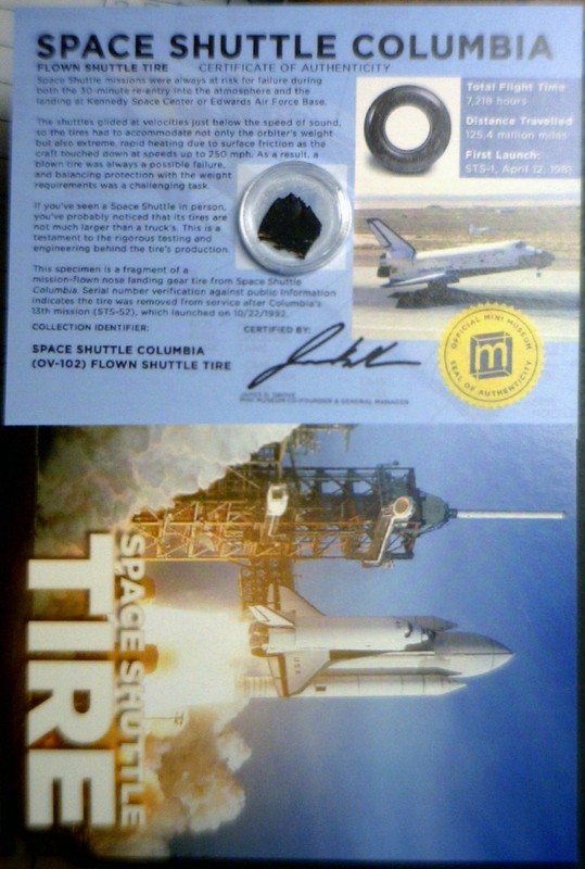 Space Shuttle COLUMBIA FLOWN Tire Piece ! from OUR 1st NASA Shuttle w/ COA  NR